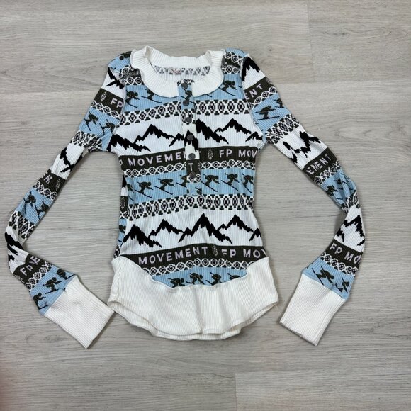 Free People Rally Rib Henley Top Size XS White Aspen Range Ivory Long Sleeve - Picture 4 of 6